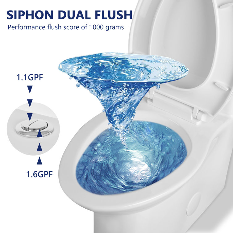 White Ceramic Dual Flush Elongated One-Piece Toilet