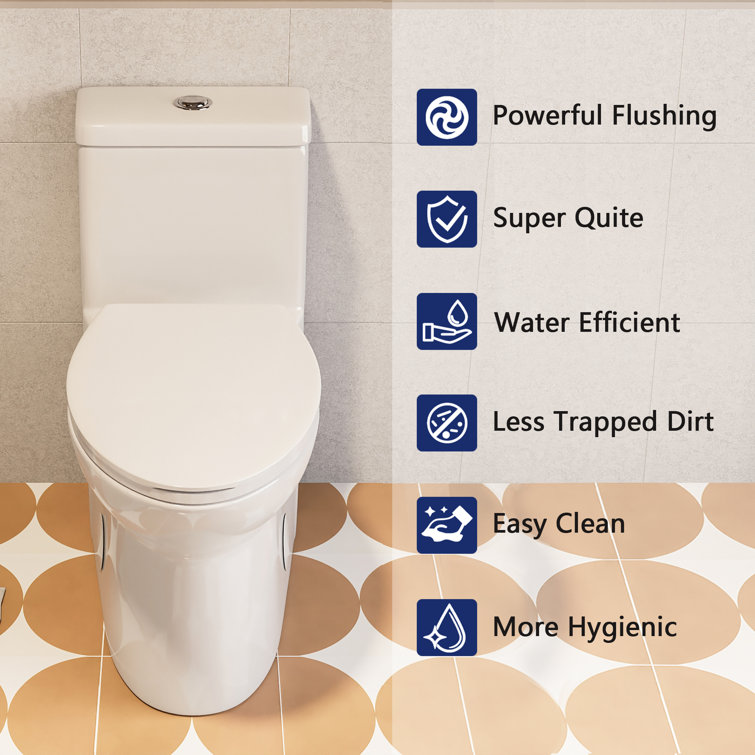 White Ceramic Dual Flush Elongated One-Piece Toilet