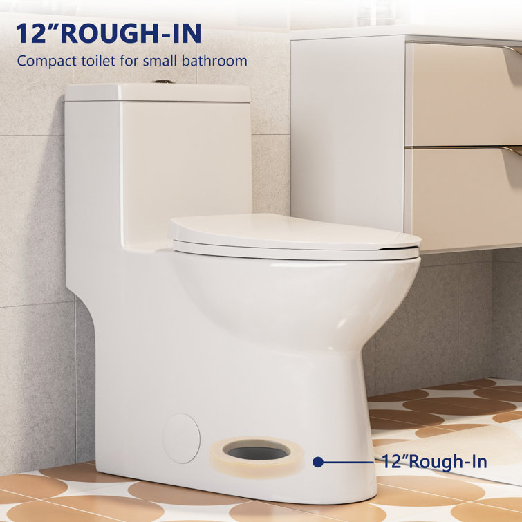 White Ceramic Dual Flush Elongated One-Piece Toilet