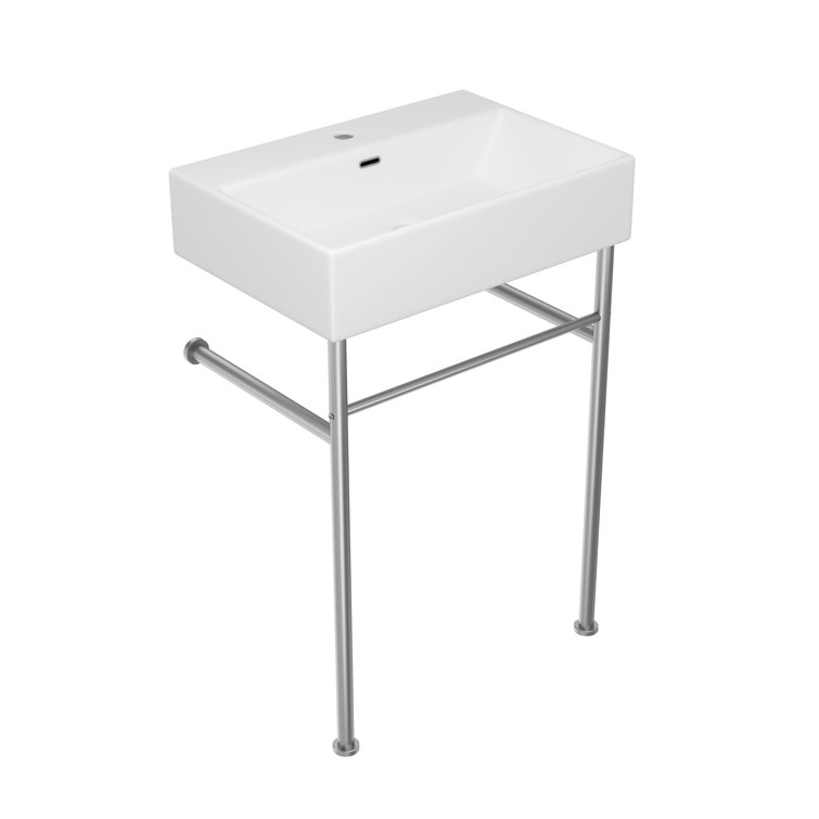 Turner 24" White and Brushed Nickel Ceramic Wall-Mount Console Sink