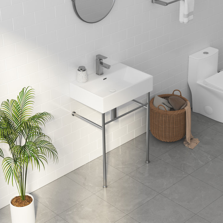 Turner 24" White and Brushed Nickel Ceramic Wall-Mount Console Sink