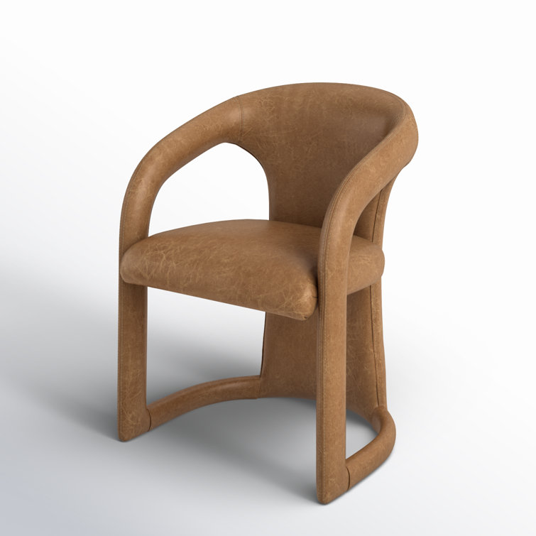Low Brown Genuine Leather Arm Chair with Solid Wood Frame