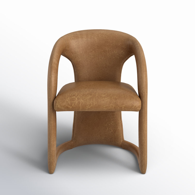 Low Brown Genuine Leather Arm Chair with Solid Wood Frame