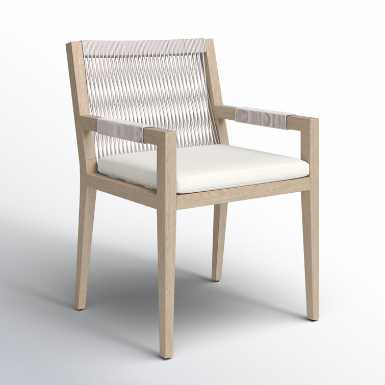 Contemporary Cream Teak Patio Dining Armchair with Cushion