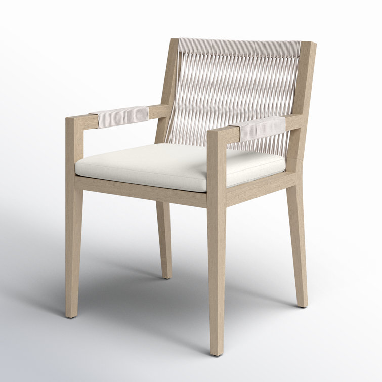 Contemporary Cream Teak Patio Dining Armchair with Cushion