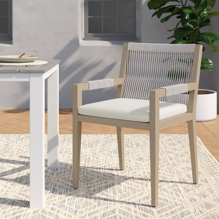 Contemporary Cream Teak Patio Dining Armchair with Cushion