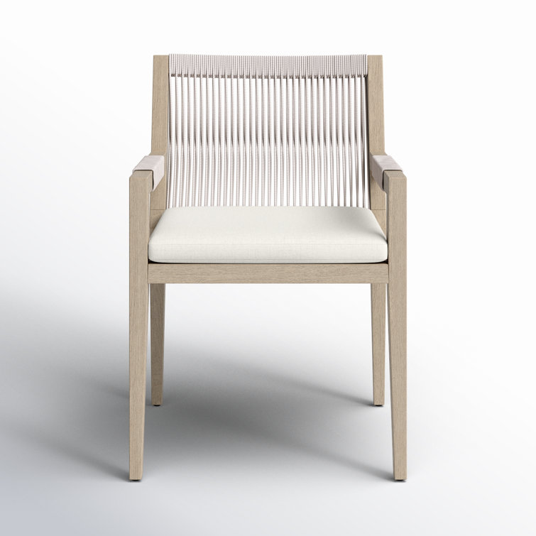Contemporary Cream Teak Patio Dining Armchair with Cushion