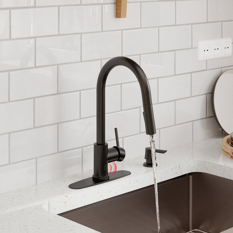 Matte Black Stainless Steel Touchless Kitchen Faucet with Pull-out Spray