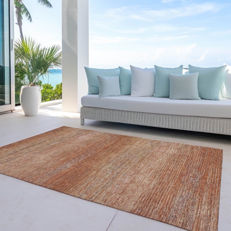 Copper Red Stripe Synthetic 9' x 12' Washable Rug