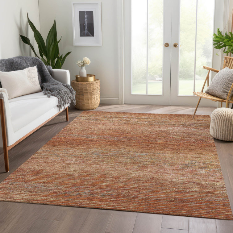 Copper Red Stripe Synthetic 9' x 12' Washable Rug
