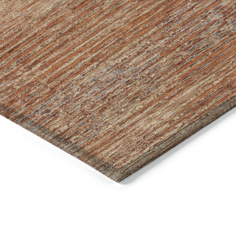 Copper Red Stripe Synthetic 9' x 12' Washable Rug