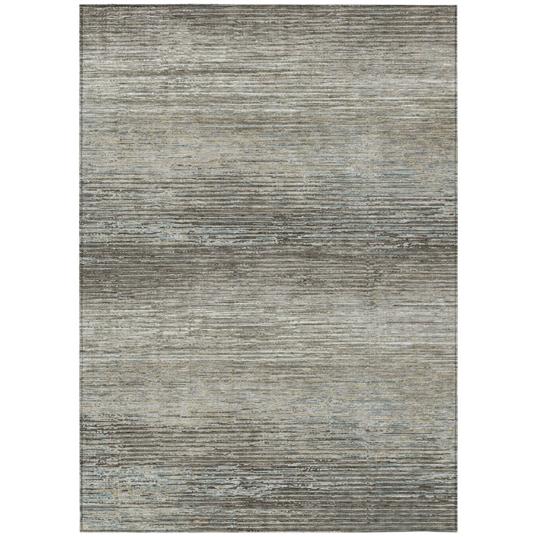 Addison Taupe Synthetic Stripe Washable Indoor/Outdoor Rug 2'6" x 3'10"