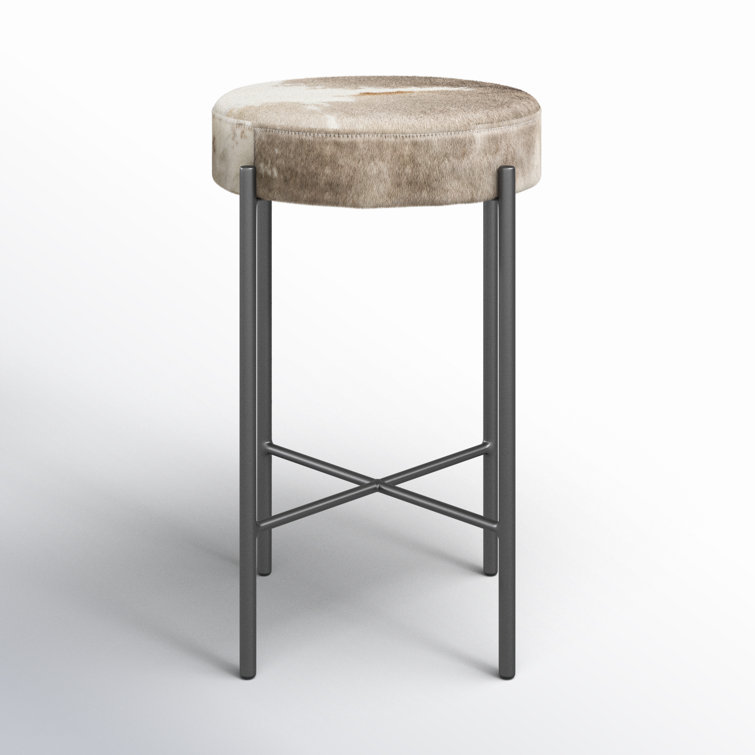 Black and White Speckled Hide Counter Stool with Gunmetal Iron Legs