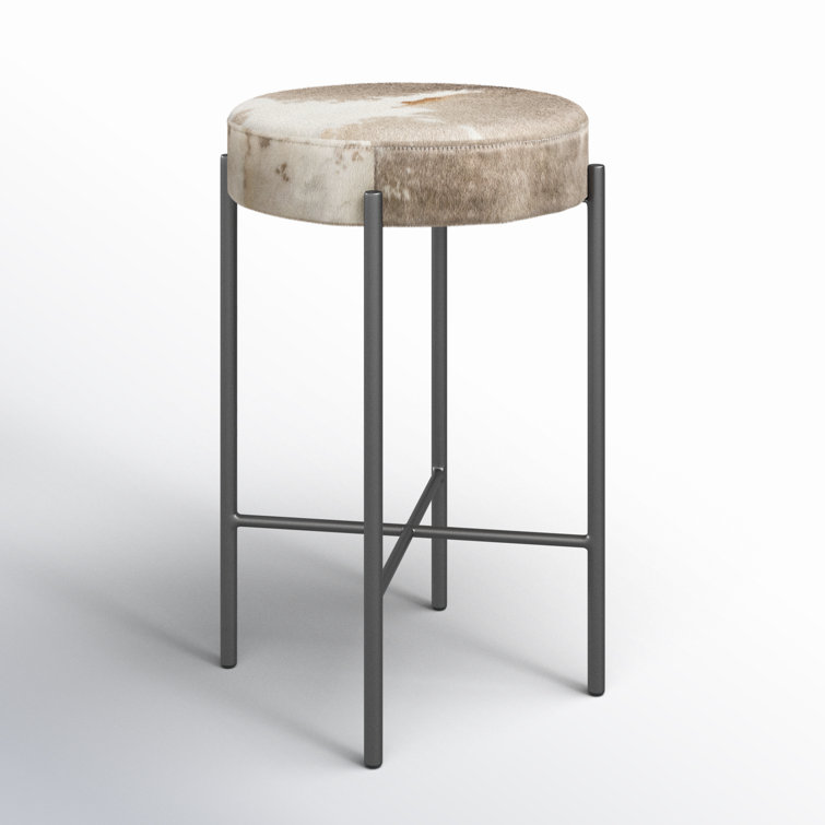 Black and White Speckled Hide Counter Stool with Gunmetal Iron Legs
