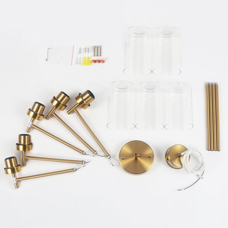 Gold and Clear Glass 5-Light Kitchen Island Chandelier