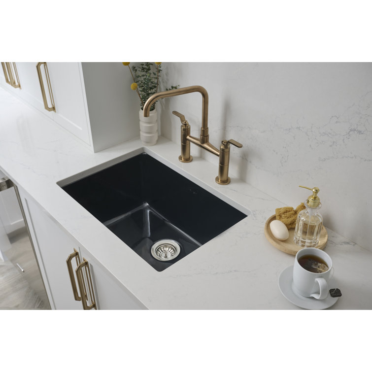 34-Inch Black Fireclay Drop-In Single Bowl Kitchen Sink