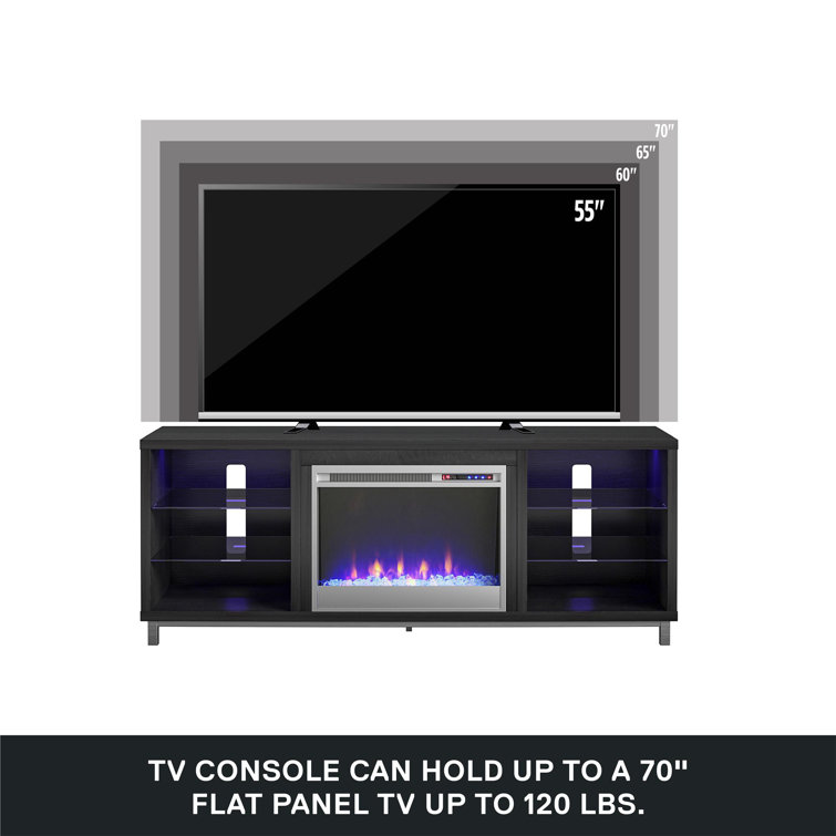 Black Oak 65" Fireplace TV Stand with Shelves