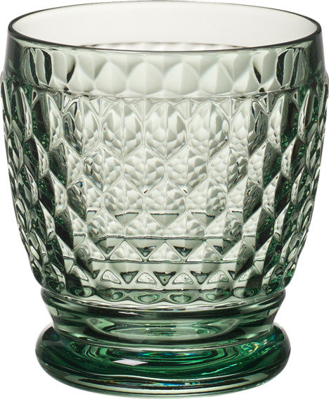 Forest Green Faceted Crystal Lowball Glass Set of Four