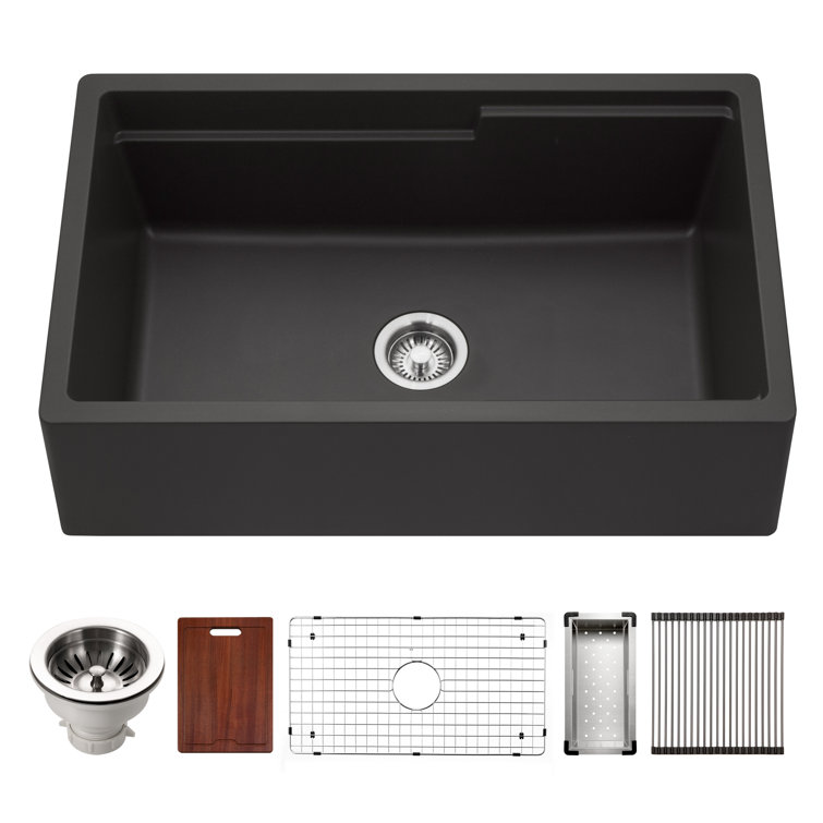 Black Granite Farmhouse Single Bowl Kitchen Sink
