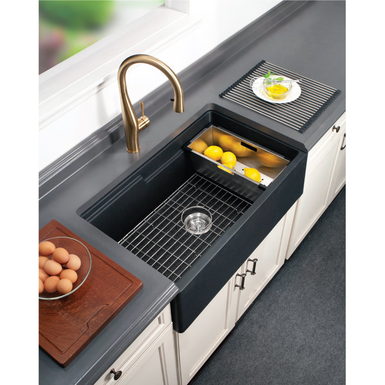 Black Granite Farmhouse Single Bowl Kitchen Sink