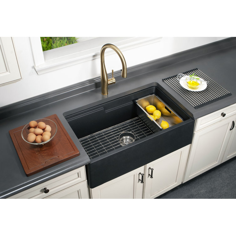 Black Granite Farmhouse Single Bowl Kitchen Sink