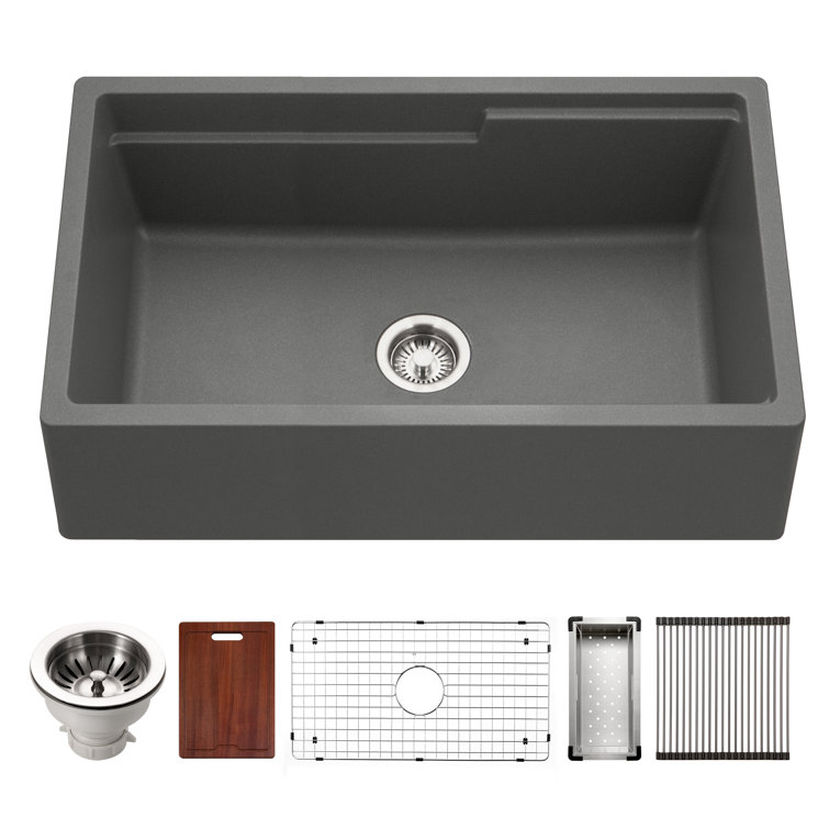 Gray Granite Composite Farmhouse Drop-in Kitchen Sink, 33-inch