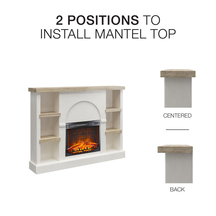 Plaster and Light Walnut Electric Fireplace Mantel with Built-in Bookshelves