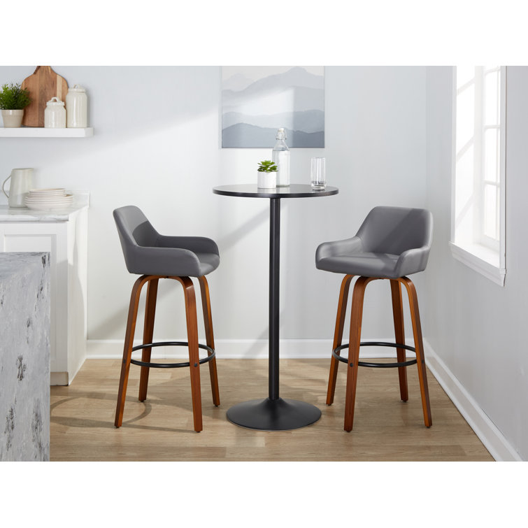 Daniella 30" Dark Gray Walnut Wood Swivel Barstool Set