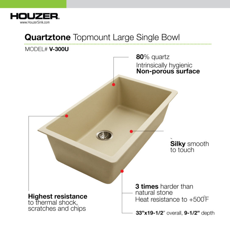 Sand Granite Composite 33" Undermount Single Bowl Kitchen Sink