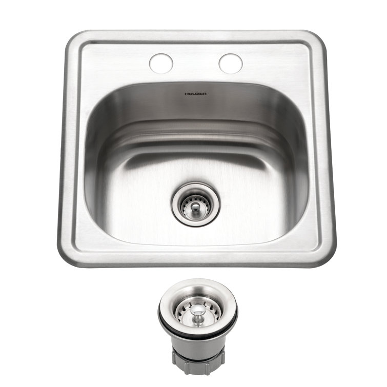 Houzer 15" Stainless Steel Topmount Bar Sink with Strainer
