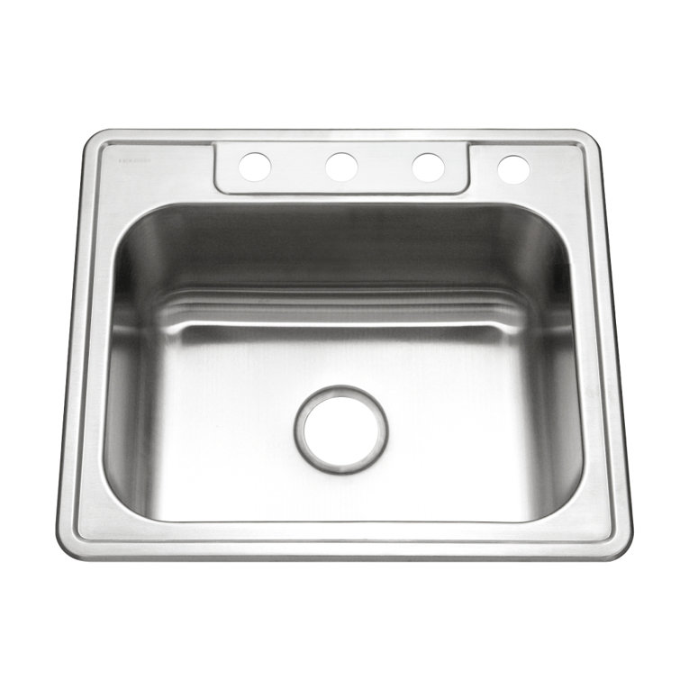 Glowtone 25" Stainless Steel Single Bowl Kitchen Sink with Center Drain