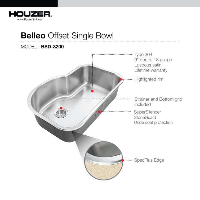 Belleo 31.5'' Drop-In Single Bowl Stainless Steel Kitchen Sink