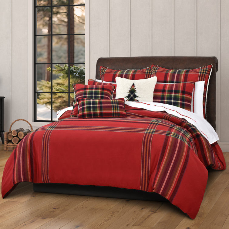 Asher Red Plaid Cotton Sherpa 20" Square Throw Pillow