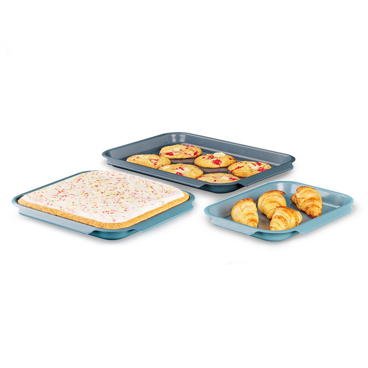 Blue Carbon Steel Non-stick 3-Piece Baking Sheet Pan Set