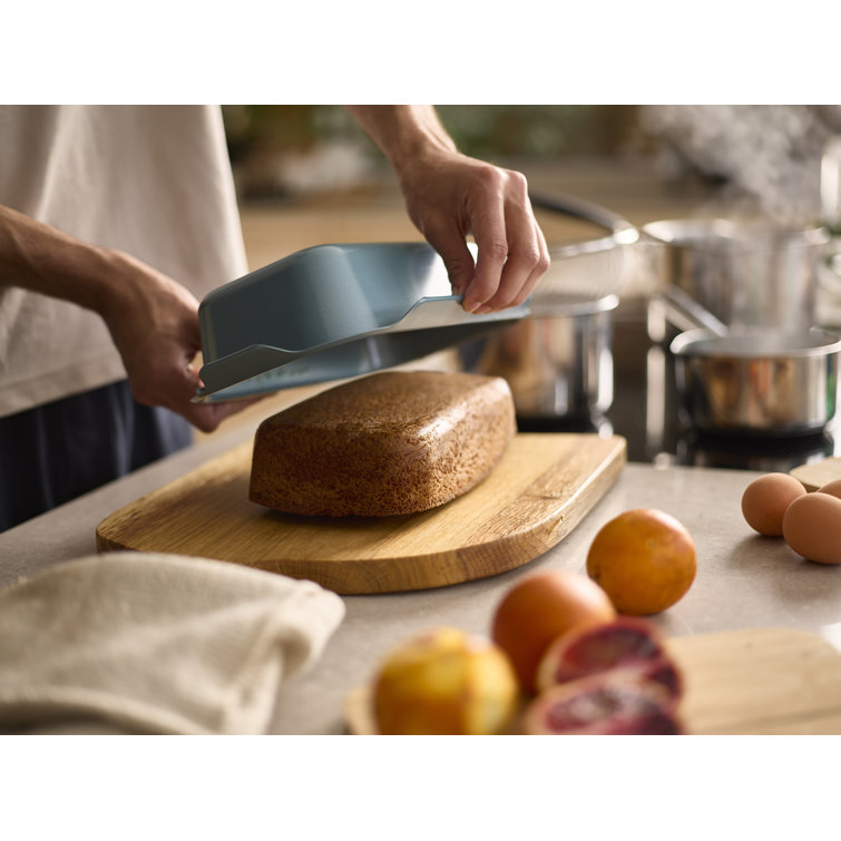 Teal Carbon Steel Non-Stick Loaf Pan with Easy Pull Handles