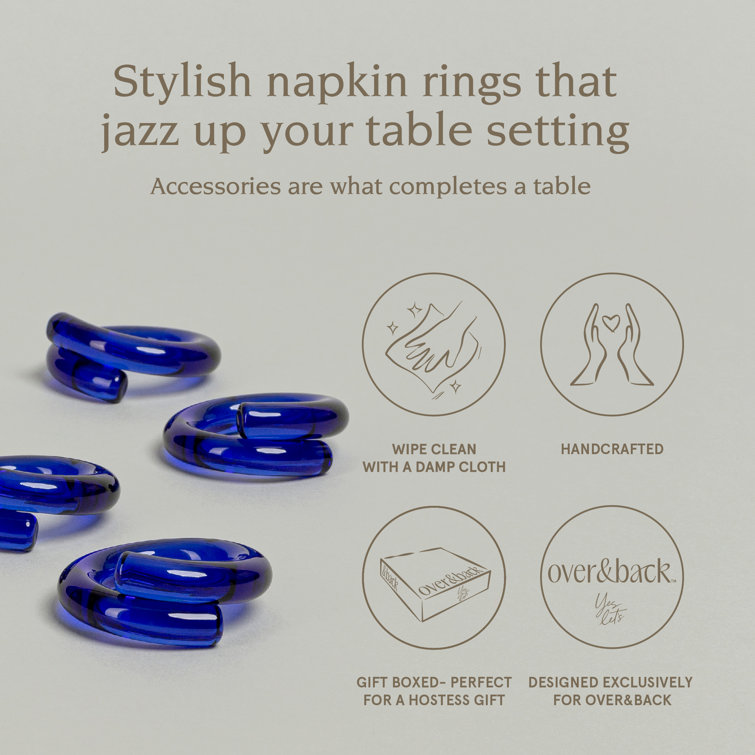 Handcrafted Blue Glass Napkin Rings Set of Four