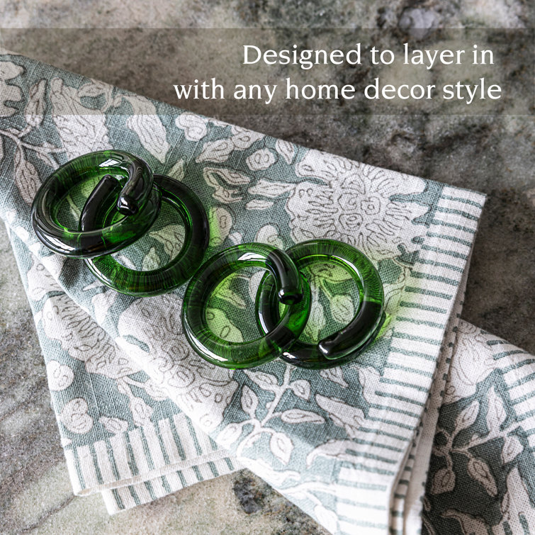 Elegant Hand-Shaped Green Glass Napkin Rings Set