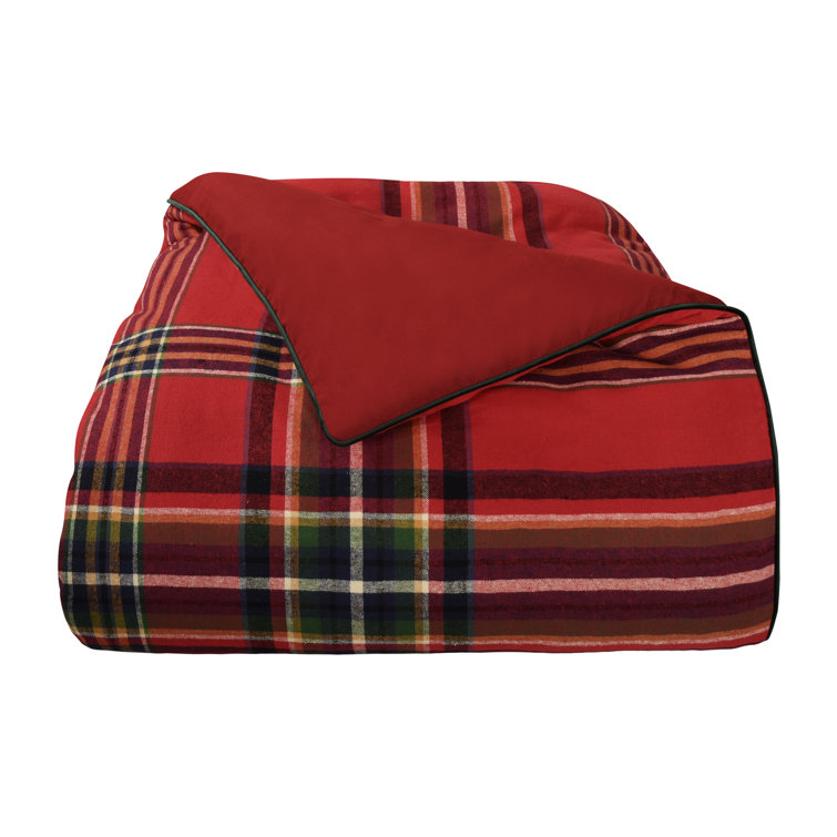 Queen Red Plaid Cotton Holiday Bedding Set