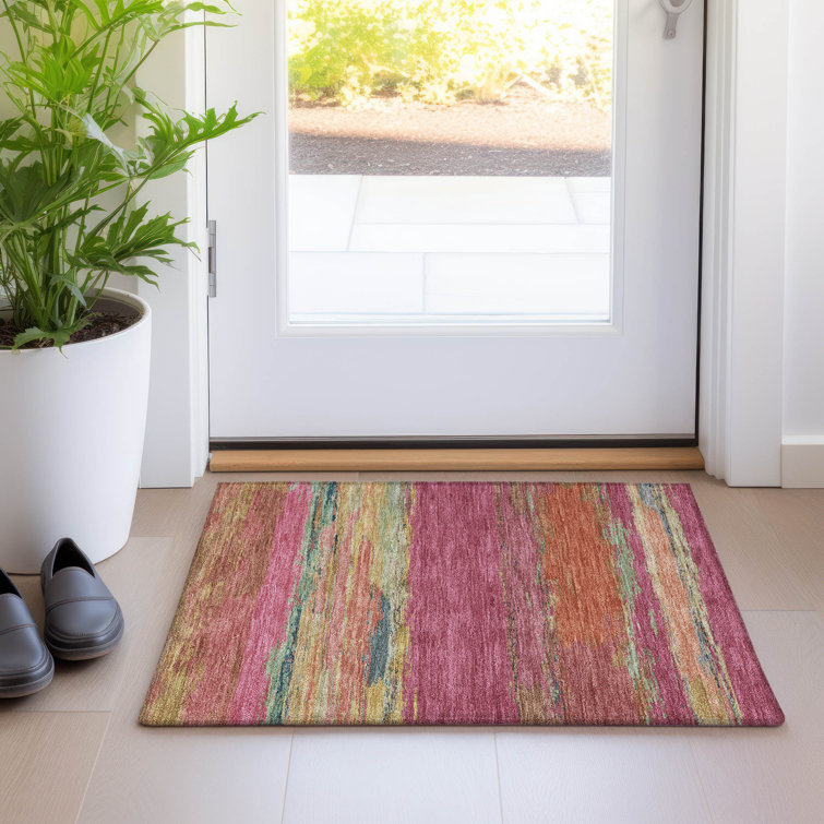 Blush Multicolor Striped Washable Rectangular Doormat