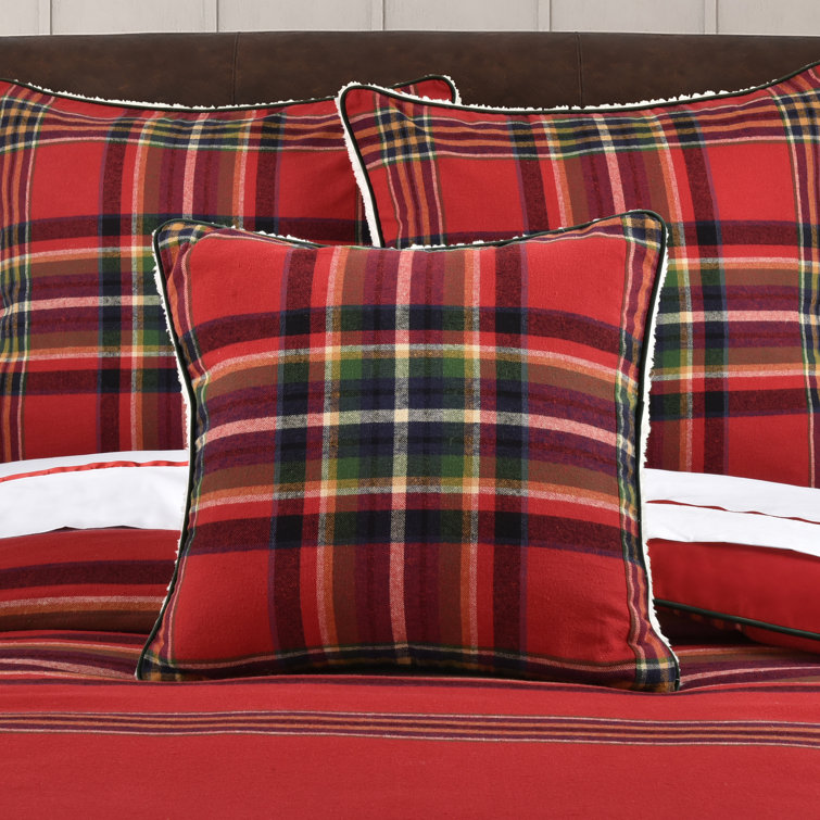 Asher Red Plaid Cotton Sherpa 20" Square Throw Pillow
