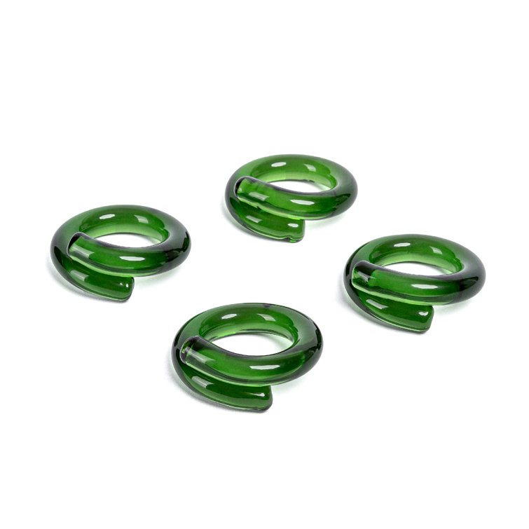 Elegant Hand-Shaped Green Glass Napkin Rings Set