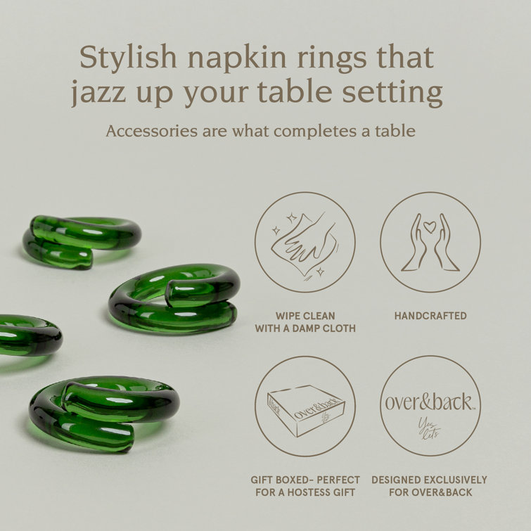 Elegant Hand-Shaped Green Glass Napkin Rings Set