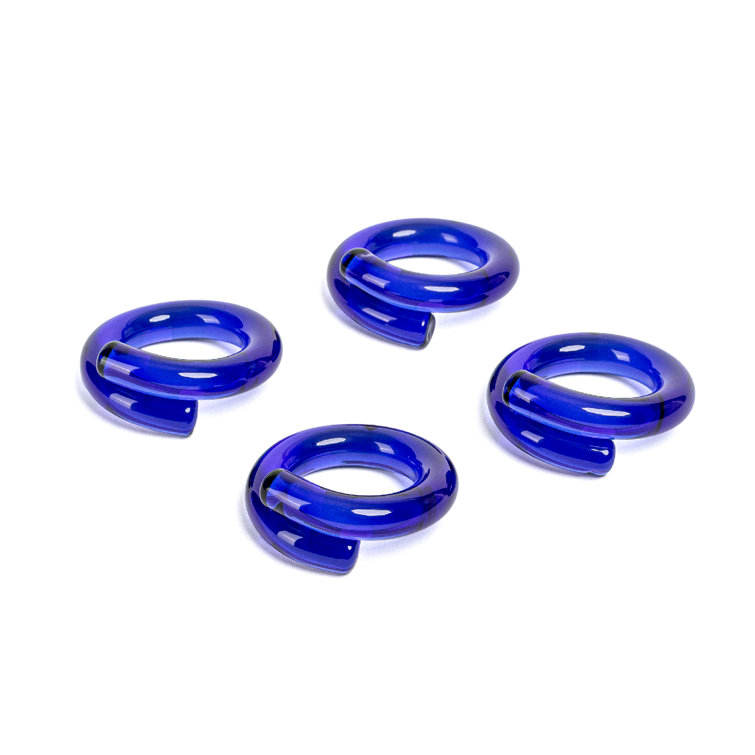 Handcrafted Blue Glass Napkin Rings Set of Four