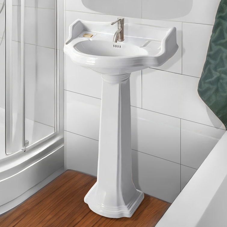 White Ceramic Traditional Pedestal Sink with Oval Bowl