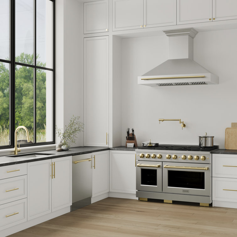 48" Stainless Steel Dual Fuel Range with Polished Gold Accents