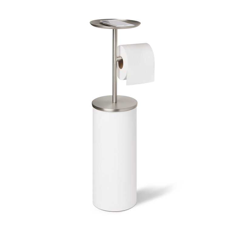 White Nickel Freestanding Toilet Paper Holder with Storage