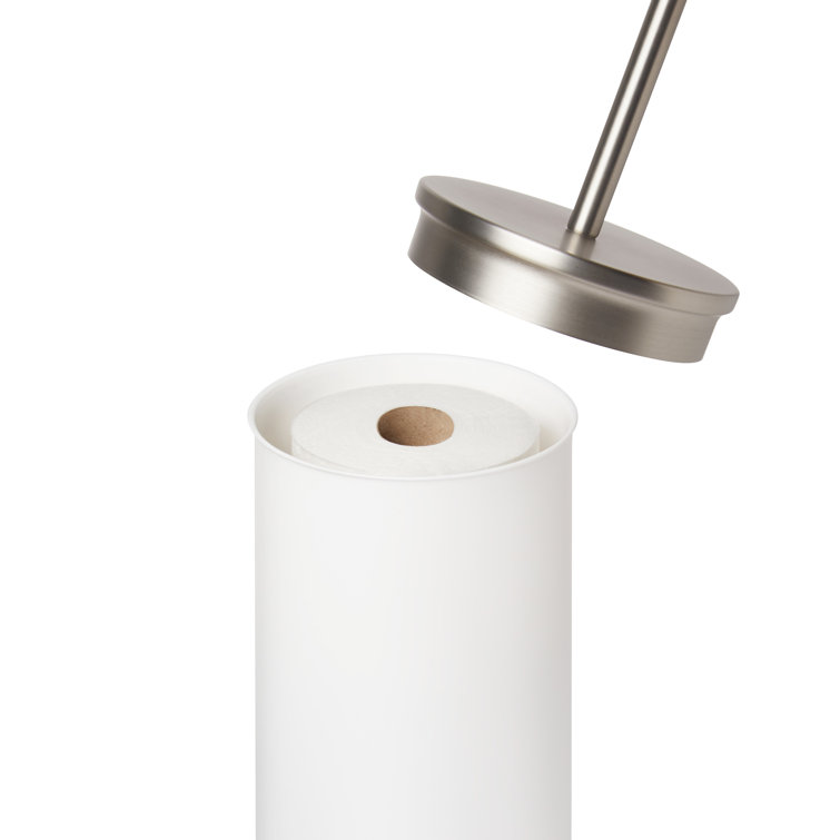 White Nickel Freestanding Toilet Paper Holder with Storage