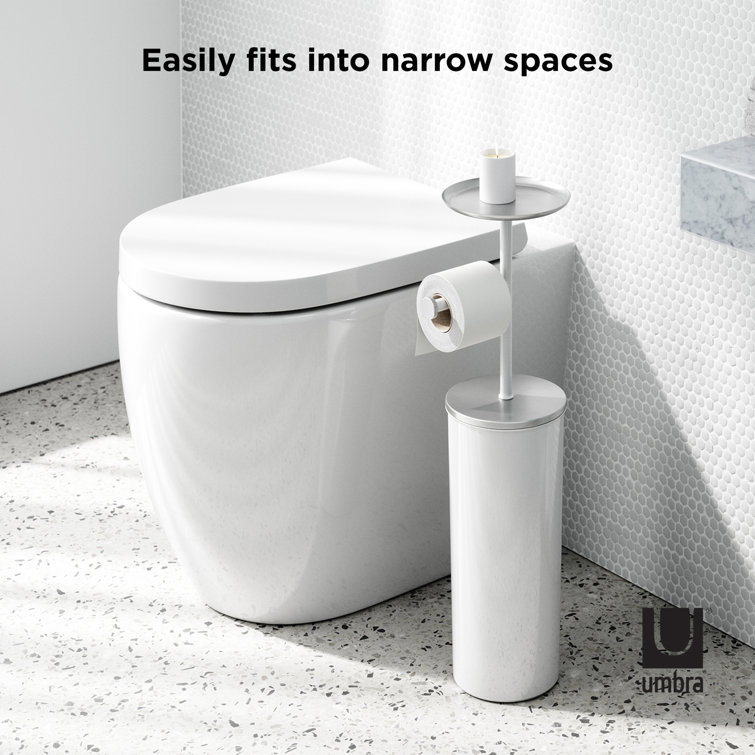 White Nickel Freestanding Toilet Paper Holder with Storage