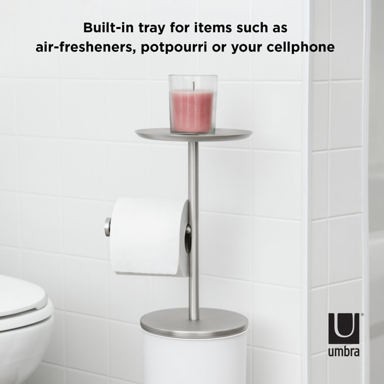 White Nickel Freestanding Toilet Paper Holder with Storage
