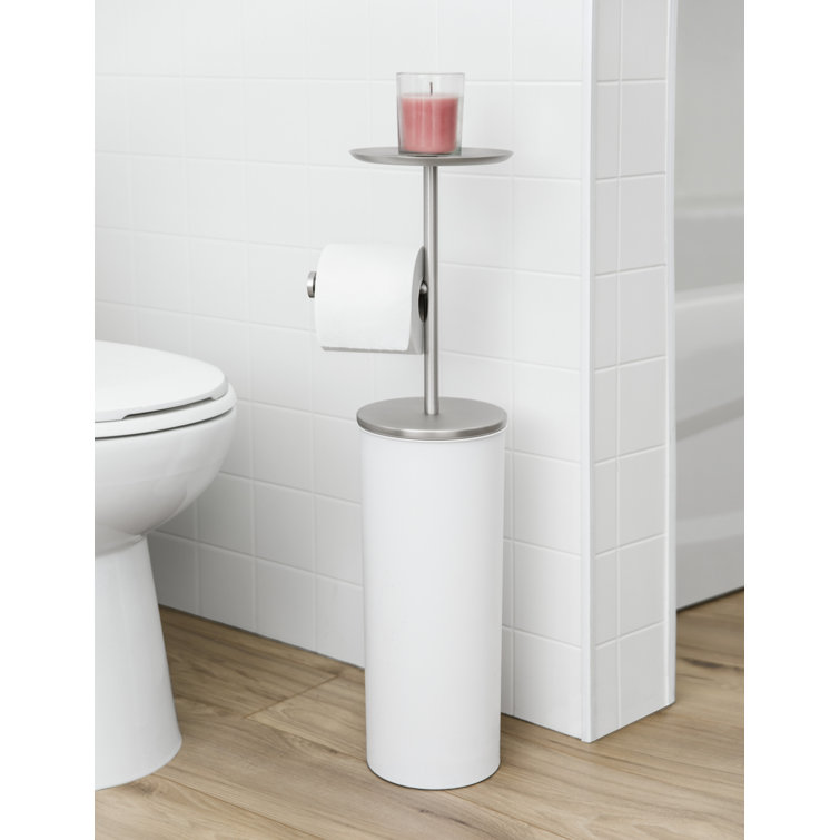 White Nickel Freestanding Toilet Paper Holder with Storage